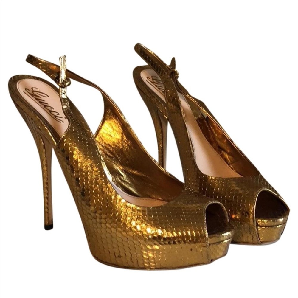 Gucci - Pitone Laminato Tabac Sandals.